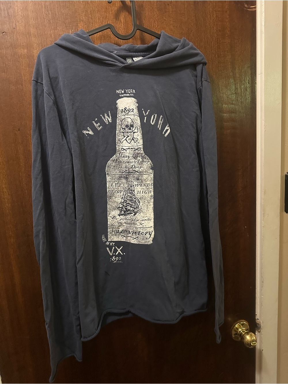 Divided Navy Hooded Long-Sleeve Shirt with Bottle Graphic